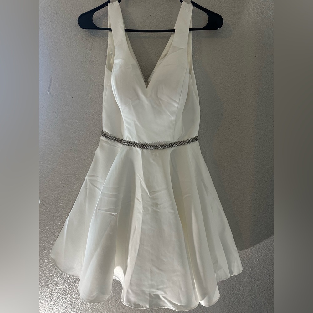 Dancing Queen White Mini Dress with Silver Accents